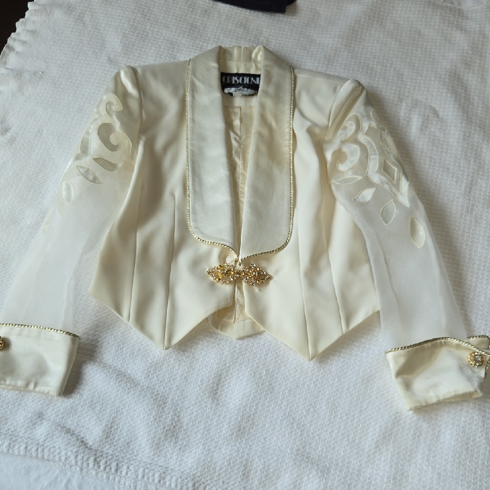 Elegant Criscione Ivory Long Skirt Suit with Gold Accents